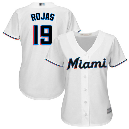 Marlins #19 Miguel Rojas White Home Women's Stitched MLB Jersey